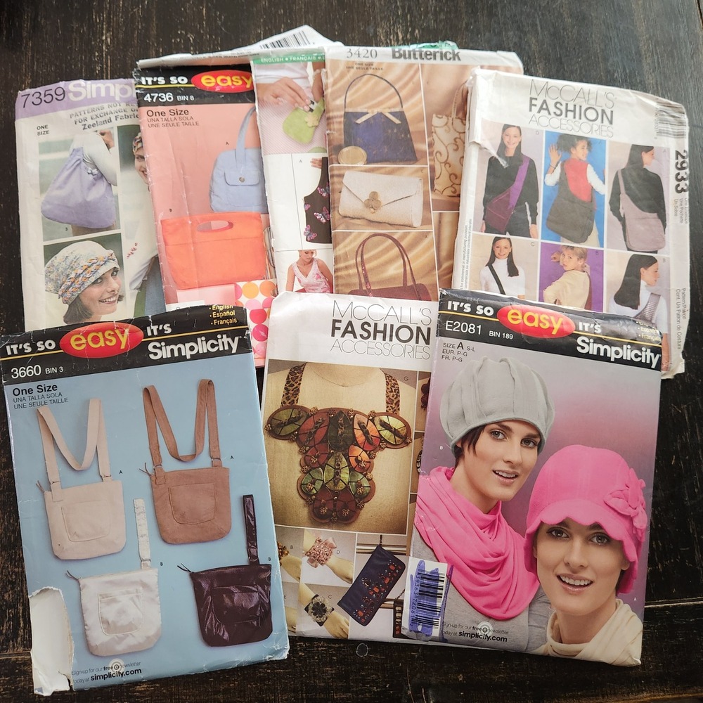 Lot of 8 Sewing Patterns Simplicity McCalls Butterick Bags Hats Accessories